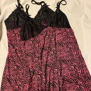 Black & Hot Pink Zebra Lace Chemise - Women's Sleepwear